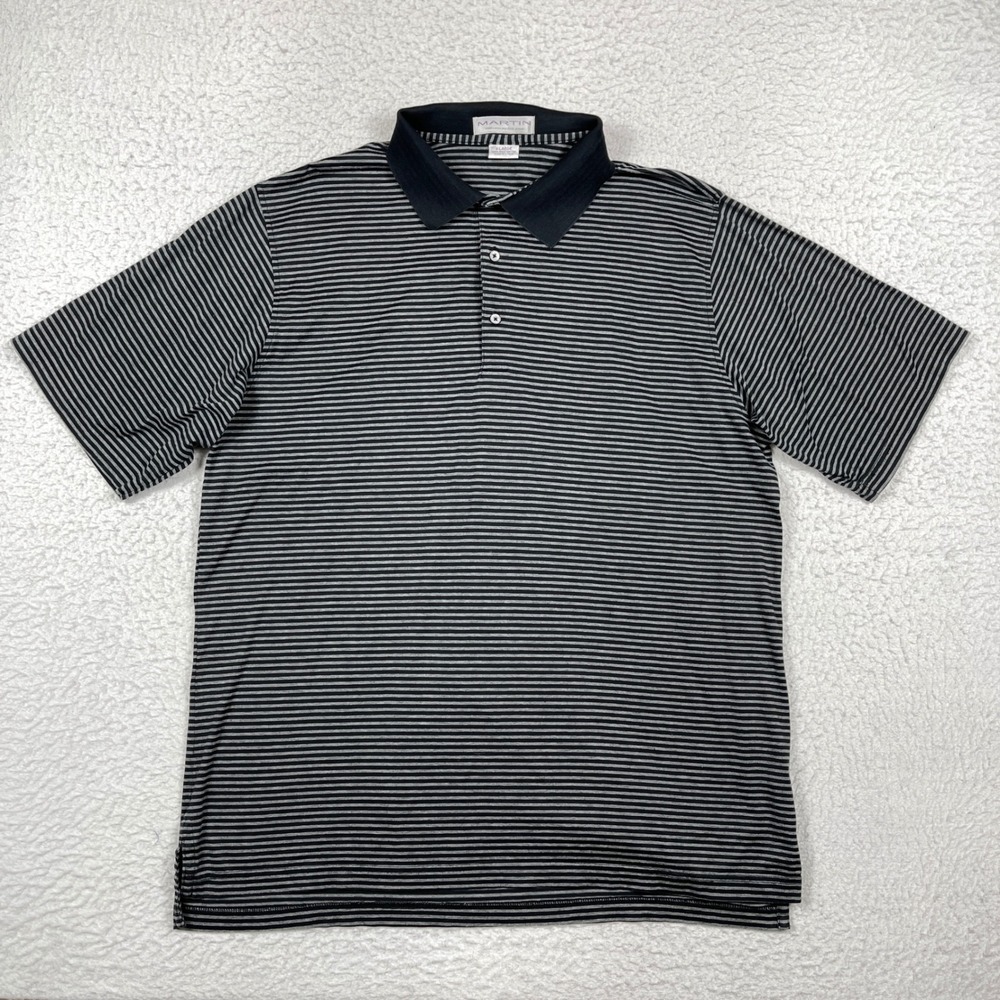 Martin Polo Shirt Mens XL Black Pima Cotton Striped Golf Classic Preppy Dadcore